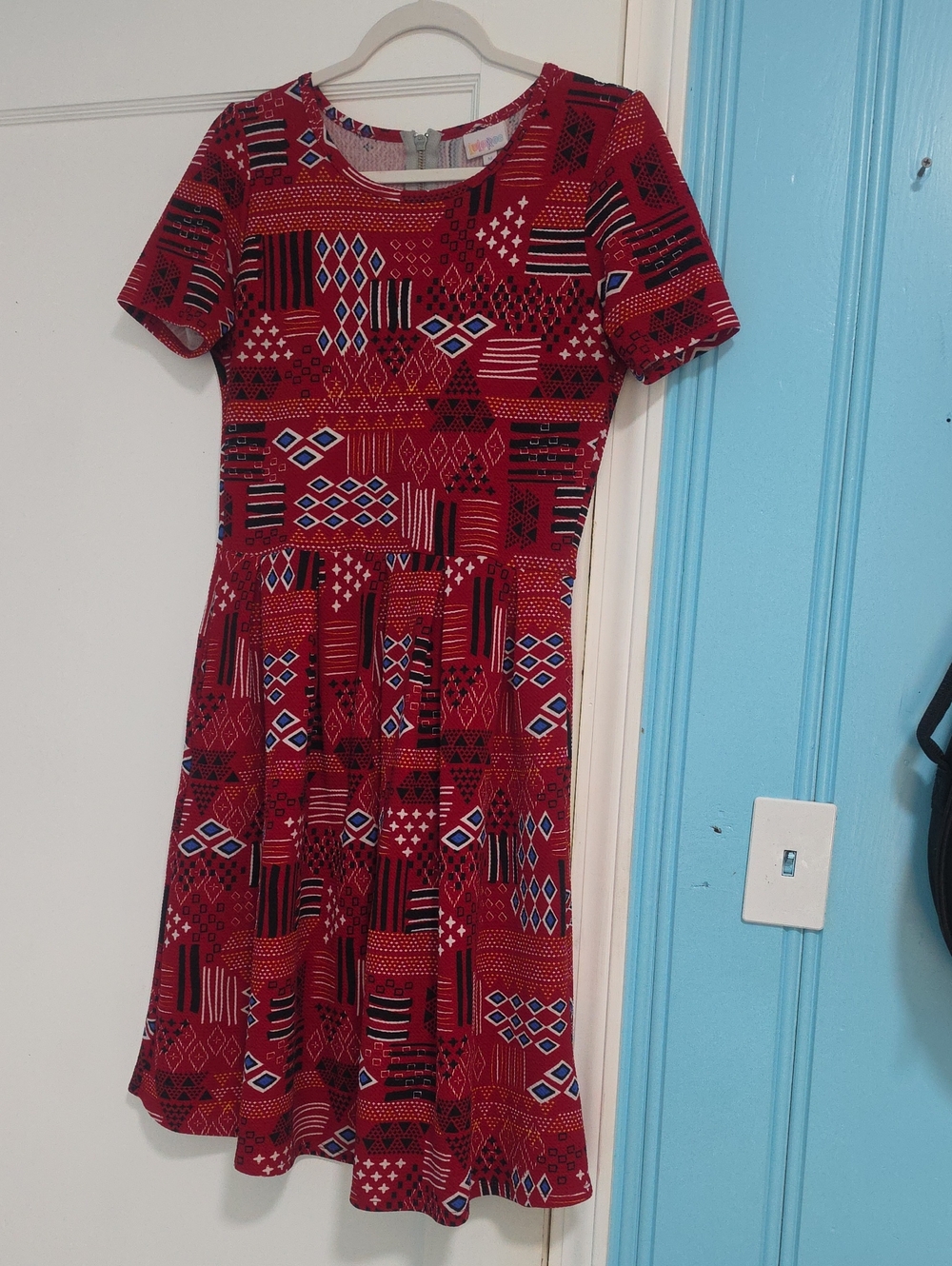 LuLaRoe Amelia Dress Geometric Mini Red & Black